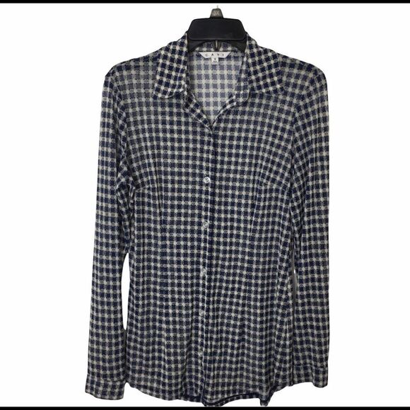 CAbi Tops - CAbi Womens Size S Blue White Checkered Button Down Shirt Hi Low Stretch Top